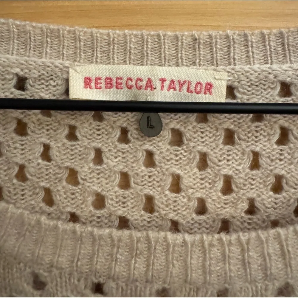 Rebecca Taylor Large Tan Wool Cashmere Blend Crewneck Sweater Cozy Winter Fall